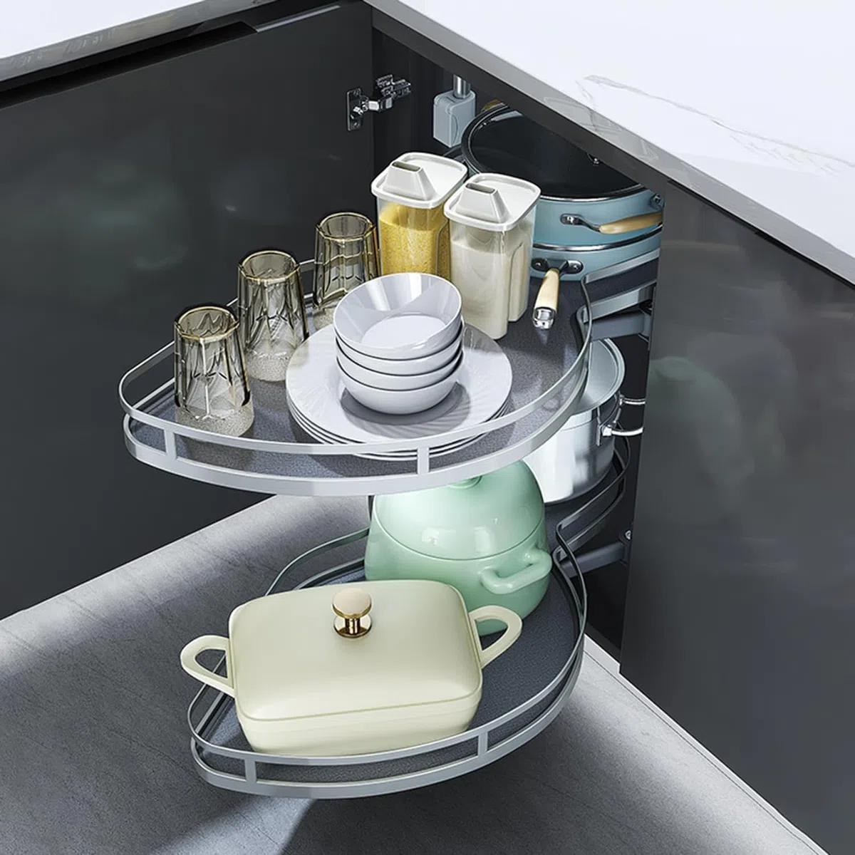 Gewürzregale Küchen-Organizer Küchenschrank Eckauszug Aufbewahrung Jalousie Eck-Organizer Gewürzschalenregal Soft-Close Eckschrankbeschlag Höhenverstellbar,Rechts offen-700mm