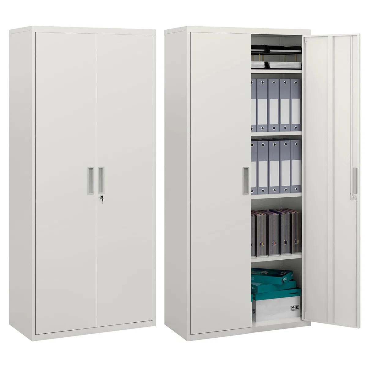 HOMCOM Aktenschrank, Büroschrank mit 2 Türen 5 Ebenen für Wohnzimmer Weiß