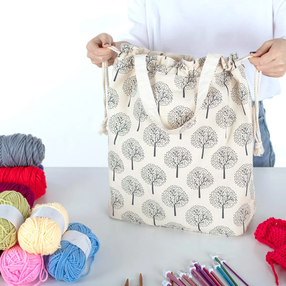 Teamoy Wolle Aufbewahrungstasche, Stricktasche zur Aufbewahrung von Wolle, Tragetasche für Garn und Häkelzubehör, Baum
