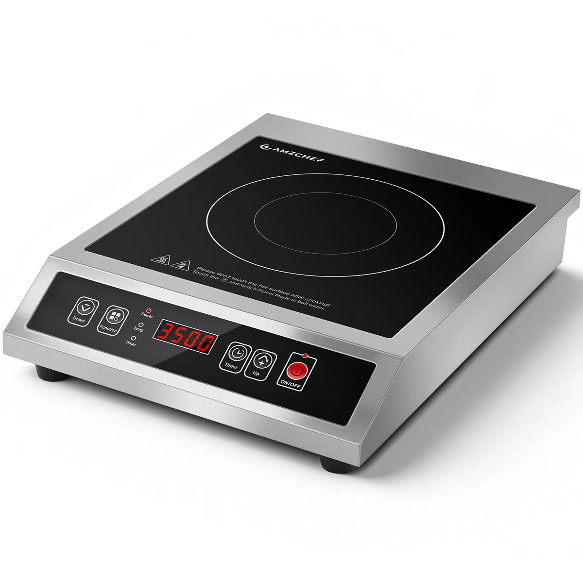 AMZCHEF Gewerbliches Induktionskochfeld 3500W, Induktionskochfeld 1 Platte, 21 Leistungs- & 20 Temperaturstufen, Edelstahlgehäuse, 10H-Timer, Geeignet für Professionelle Catering Küche Restaurant
