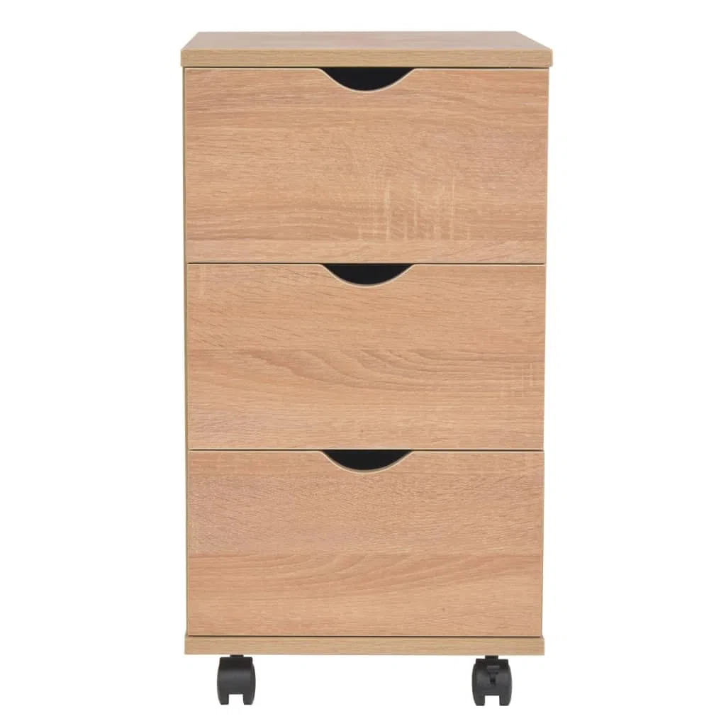 Rollcontainer mit 3 Schubladen Schubladenelement Eichen-Optik 33x45x60 cm Mobiler Büroschrank Beistellschrank auf Rollen für Arbeitszimmer Büro und Home-Office Holzwerkstoff