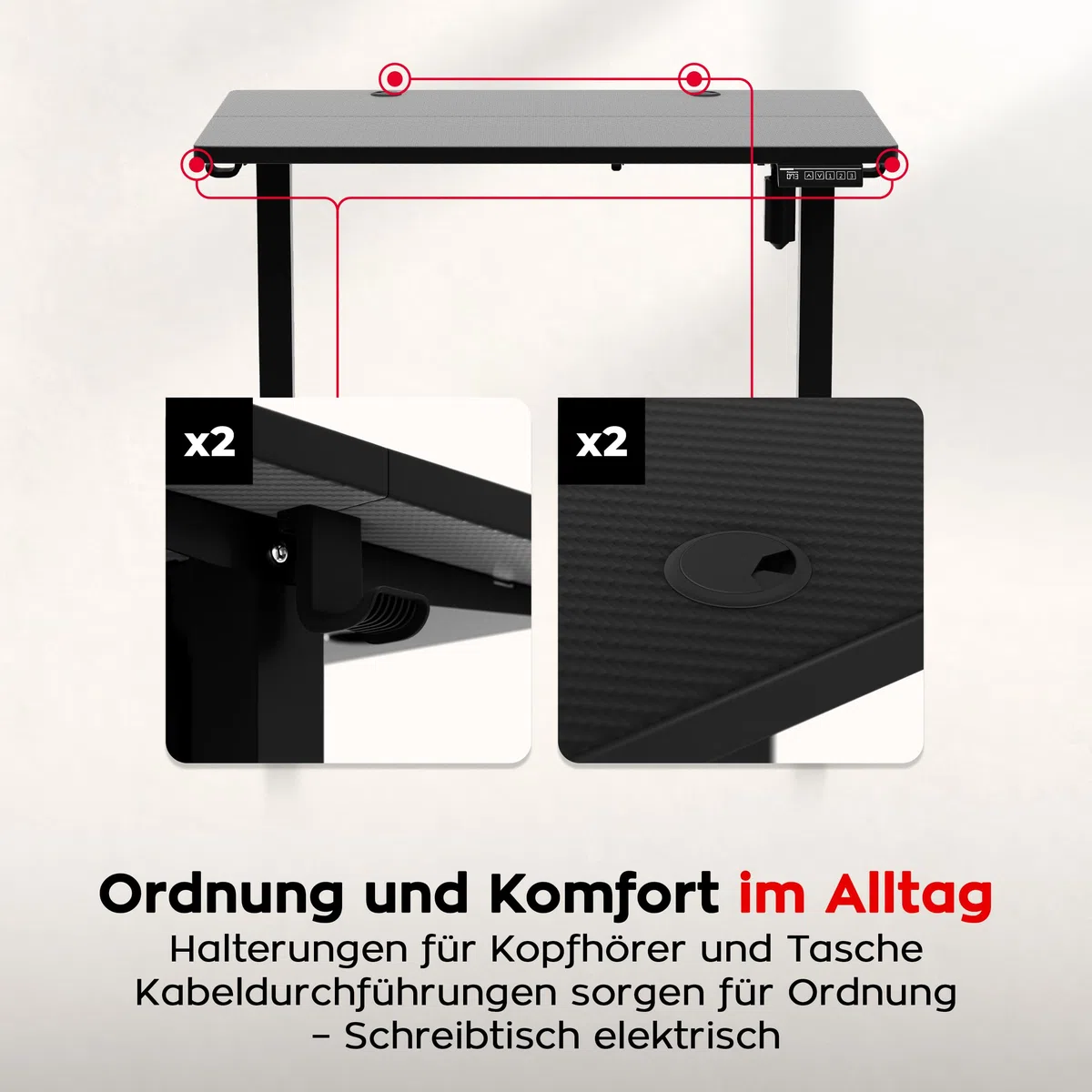 huzaro Hero 7.8 Gaming Tisch - Schreibtisch höhenverstellbar - 100 x 60 cm