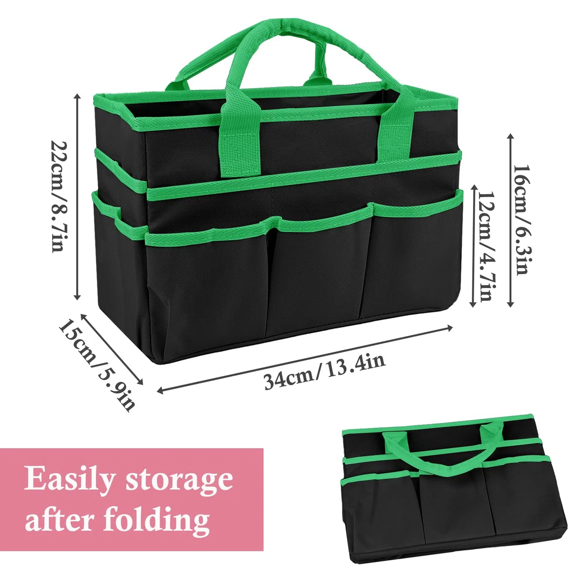 Basteltasche, Bastelorganizer Tragetasche, Handarbeitstasche Großer Kunstaufbewahrungs Caddy mit Externe Steckplätze, Stricktasche Unterwegs Nähtasche für Kunst Scrapbooking Bürobedarf (Schwarz+Grün)