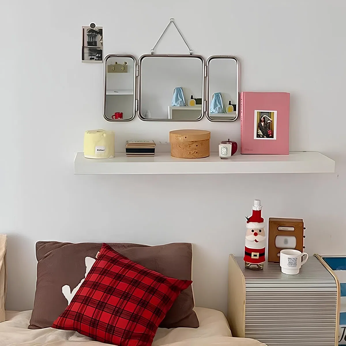 Dreifach Klappbarer Spiegel Aus Edelstahl Mit Kette, Montiert & Tisch Kosmetikspiegel, Für Schlafzimmer, Wohnzimmer, Badezimmer