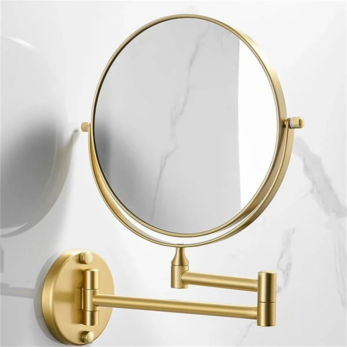 Doppelseitiger, 1-Fach und 3-Fach vergrößernder, schwenkbarer, Verstellbarer Kosmetikspiegel, runder Rasierspiegel aus Aluminium(Gold,6inch)