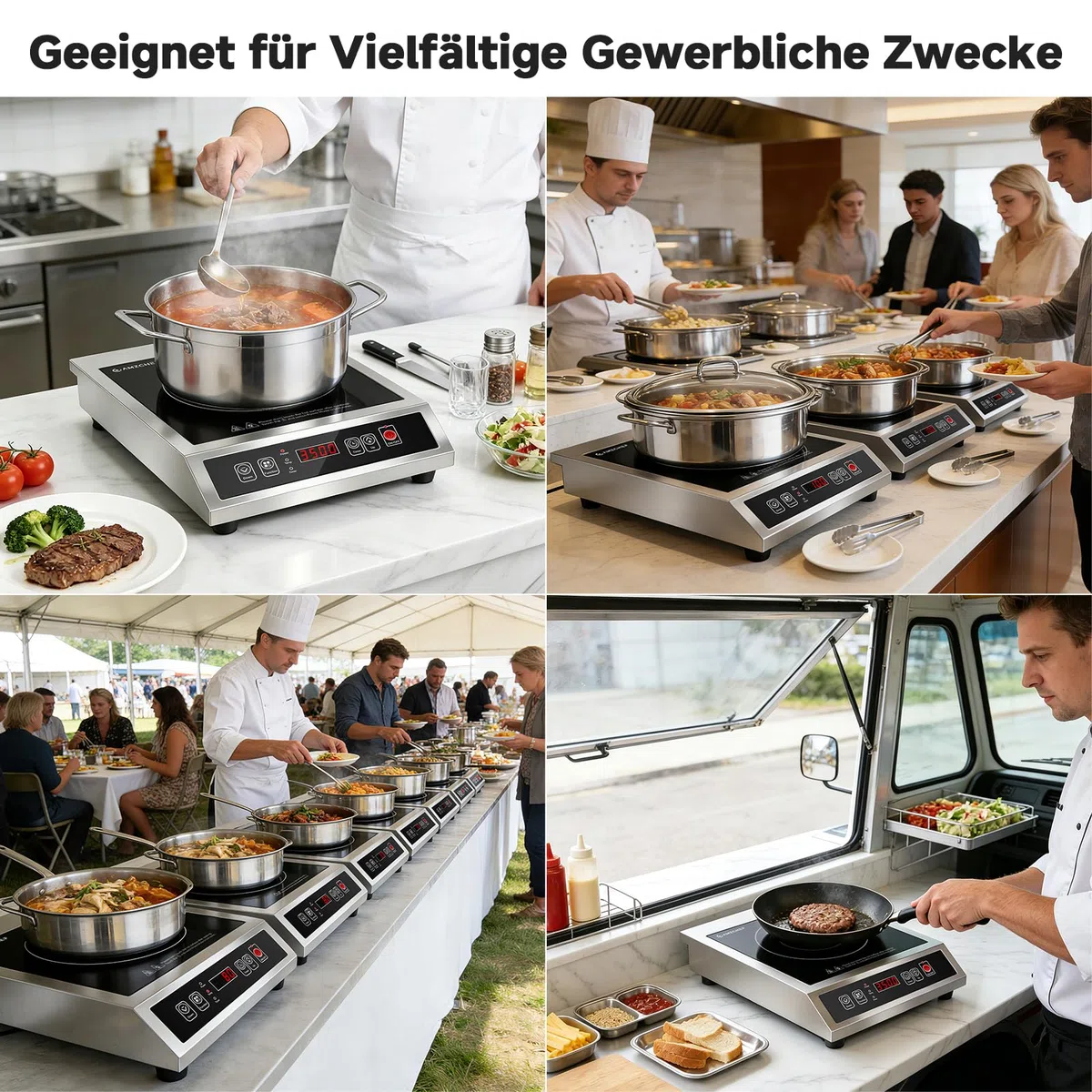 AMZCHEF Gewerbliches Induktionskochfeld 3500W, Induktionskochfeld 1 Platte, 21 Leistungs- & 20 Temperaturstufen, Edelstahlgehäuse, 10H-Timer, Geeignet für Professionelle Catering Küche Restaurant