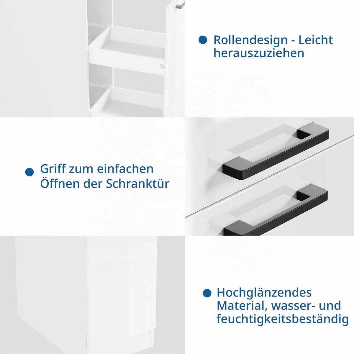 MSFE Küchenschrank Hochschrank mit Auszug, Schmal Apothekerschrank küche 30 cm breit, Schmaler Mehrzweckschrank, für Küche, Wohnzimmer, Esszimmer, Bad, 207 * 56 * 30cm, Hochglanzweiß