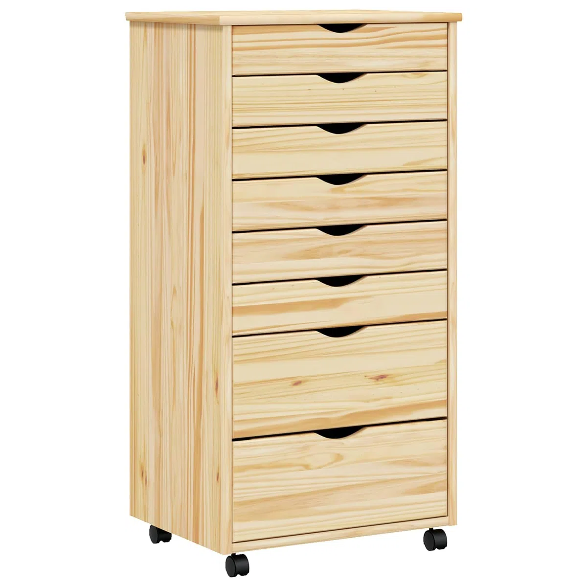 Rollcontainer mit 8 Schubladen Massivholz Kiefer - Moderner Rollschrank 53x39x103 cm - Mobiler Schubladenschrank für Home Office & Büro - Beistellschrank Klarlack