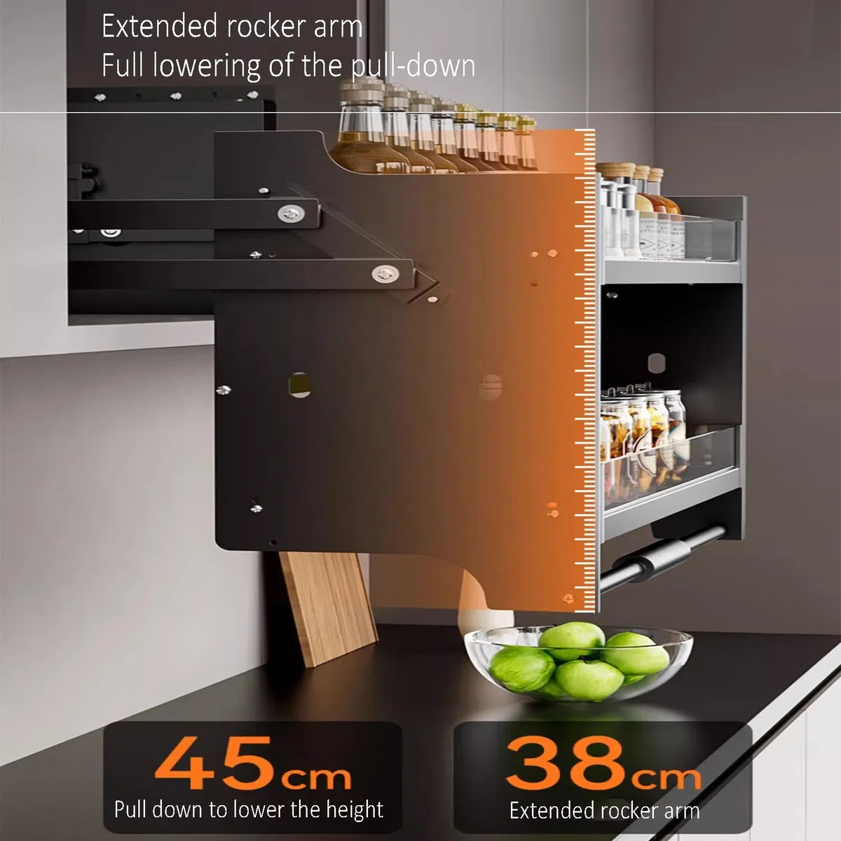 Ausziehbarer Küchenschrank, Regal, Aufbewahrungssystem, mit Oberfläche, ideal für Bar, Café und obere Küchenschränke, Größe 900