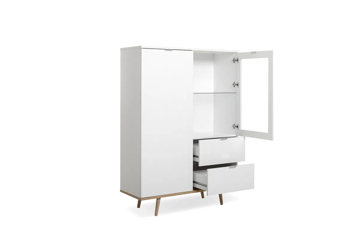 Highboard - skandinavisches Design (B/H/T: ca.: 100 x 140 x 40 cm) Massivholzfüße, verchromte Metallgriffe - made in Germany