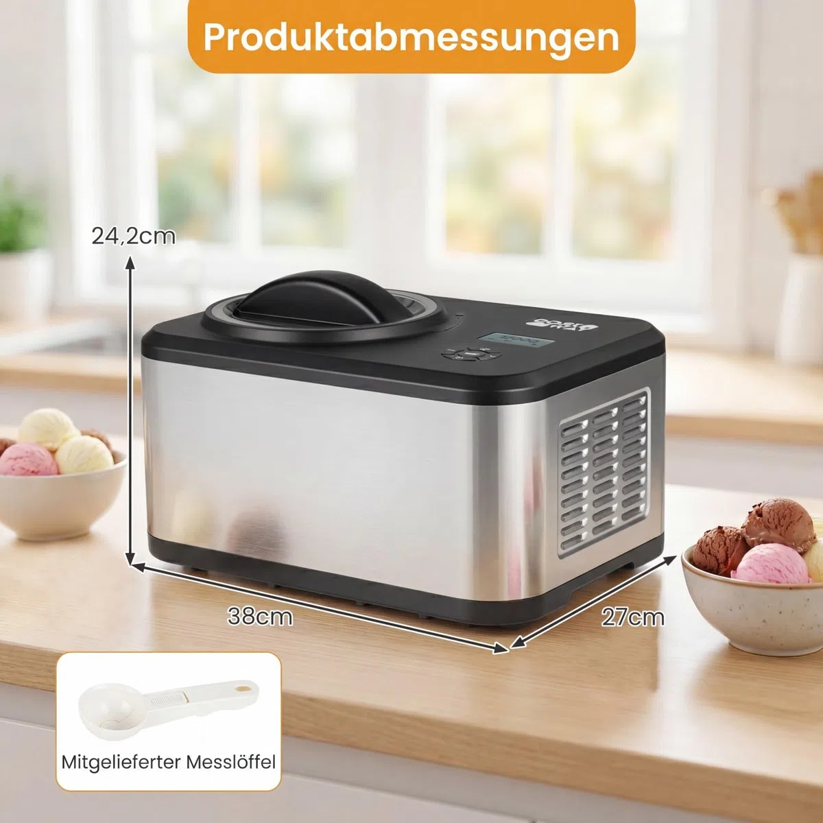 COSTWAY 2 in 1 Eismaschine mit Joghurtfunktion, Kompressor Eiscrememaschine 1,5 L für Eiscreme, Gelato & Joghurt, Icecream Maker mit LCD-Display, Timer & Rezeptheft