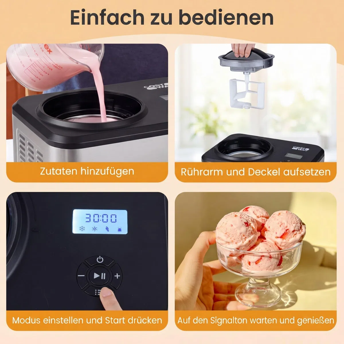 COSTWAY 2 in 1 Eismaschine mit Joghurtfunktion, Kompressor Eiscrememaschine 1,5 L für Eiscreme, Gelato & Joghurt, Icecream Maker mit LCD-Display, Timer & Rezeptheft