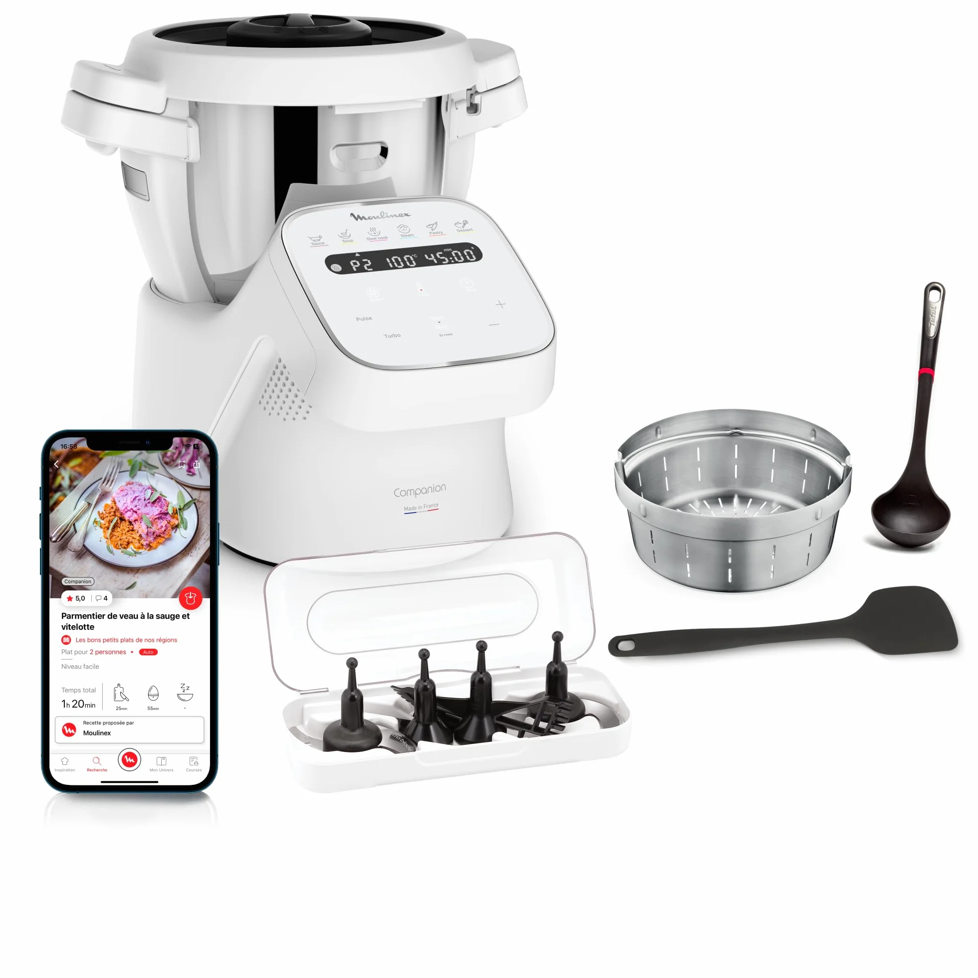 Moulinex, Companion Küchenmaschine, 14 Funktionen, Kapazität XL für 10 Personen, Grau