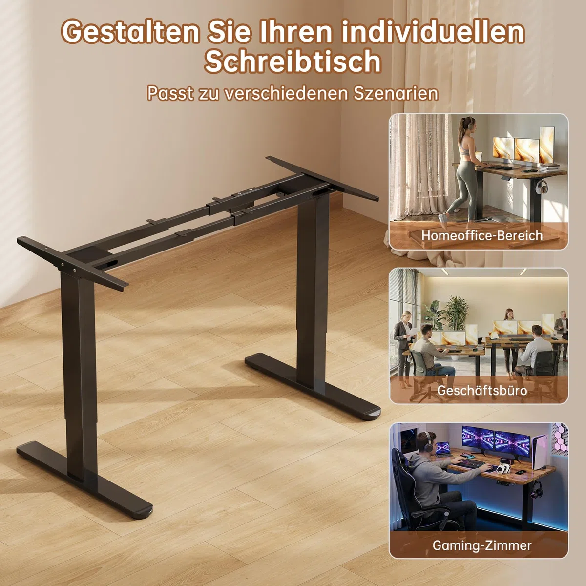 TRIUMPHKEY Höhenverstellbarer Schreibtisch Gestell mit 130KG Tragfähigkeit
