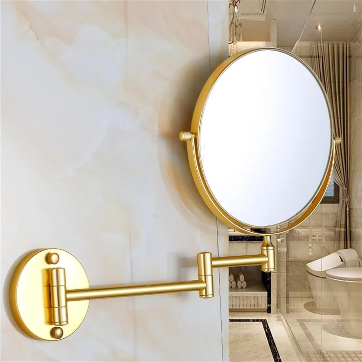 Doppelseitiger, 1-Fach und 11-Fach vergrößernder, schwenkbarer, Verstellbarer Kosmetikspiegel, runder Rasierspiegel aus Aluminium(Gold,8inch)