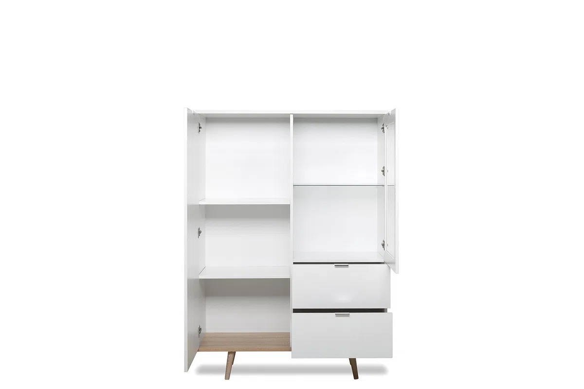 Highboard - skandinavisches Design (B/H/T: ca.: 100 x 140 x 40 cm) Massivholzfüße, verchromte Metallgriffe - made in Germany