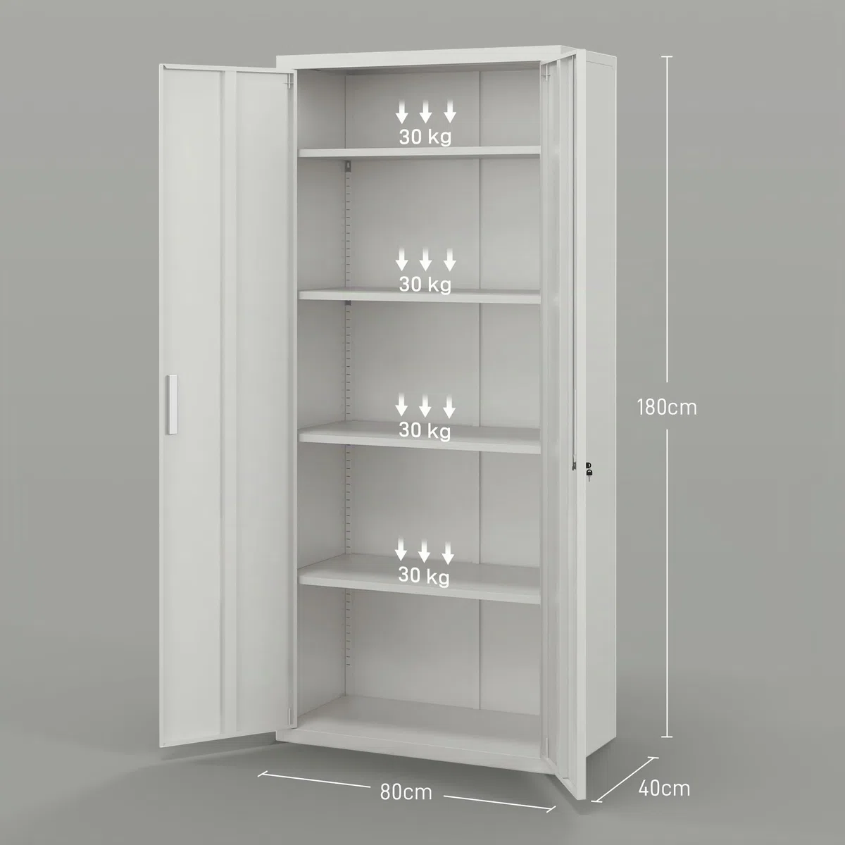 HOMCOM Aktenschrank, Büroschrank mit 2 Türen 5 Ebenen für Wohnzimmer Weiß