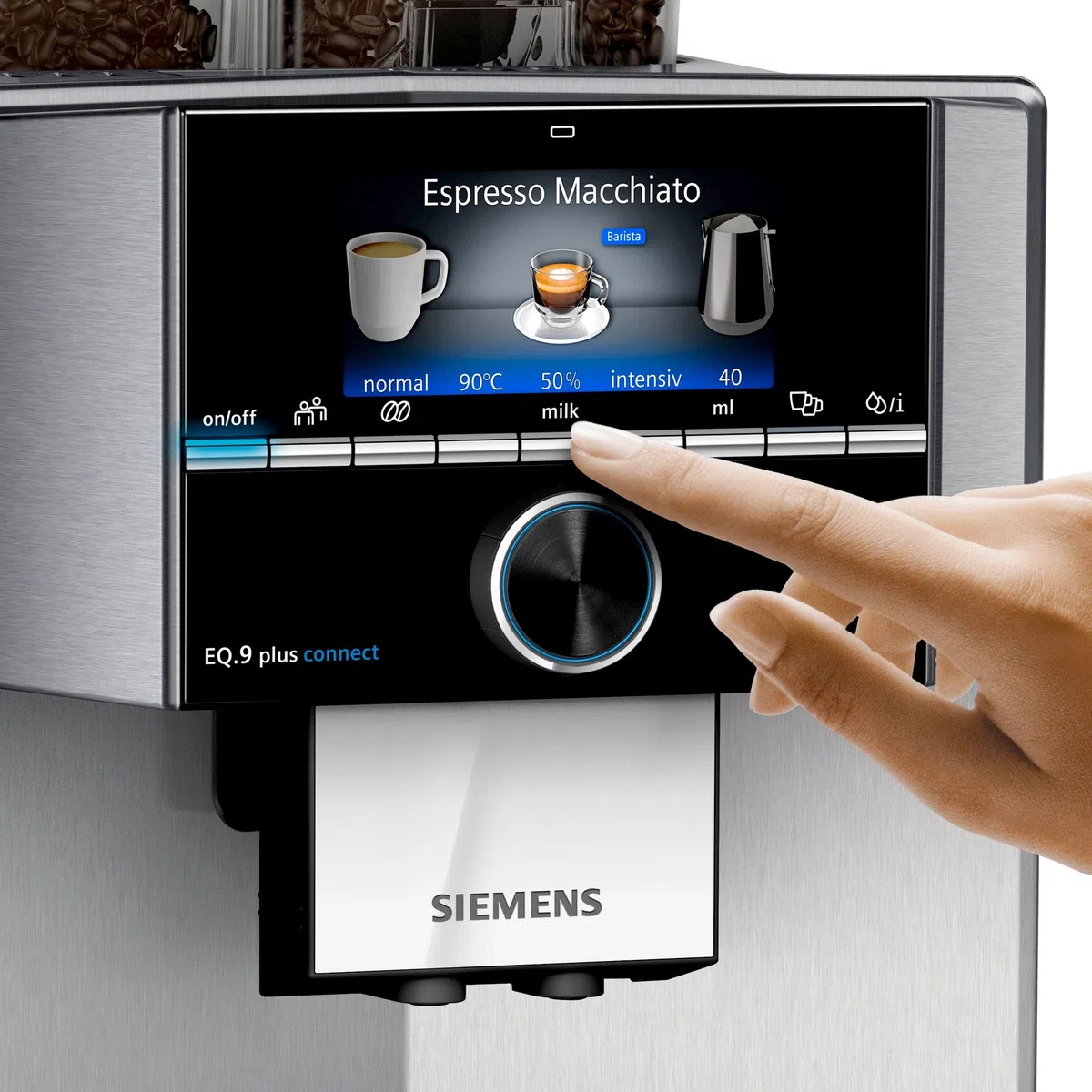 Siemens, TI9575X1DE, Kaffeevollautomat, EQ.9 plus connect s700, Home Connect App, baristaMode, Edelstahl