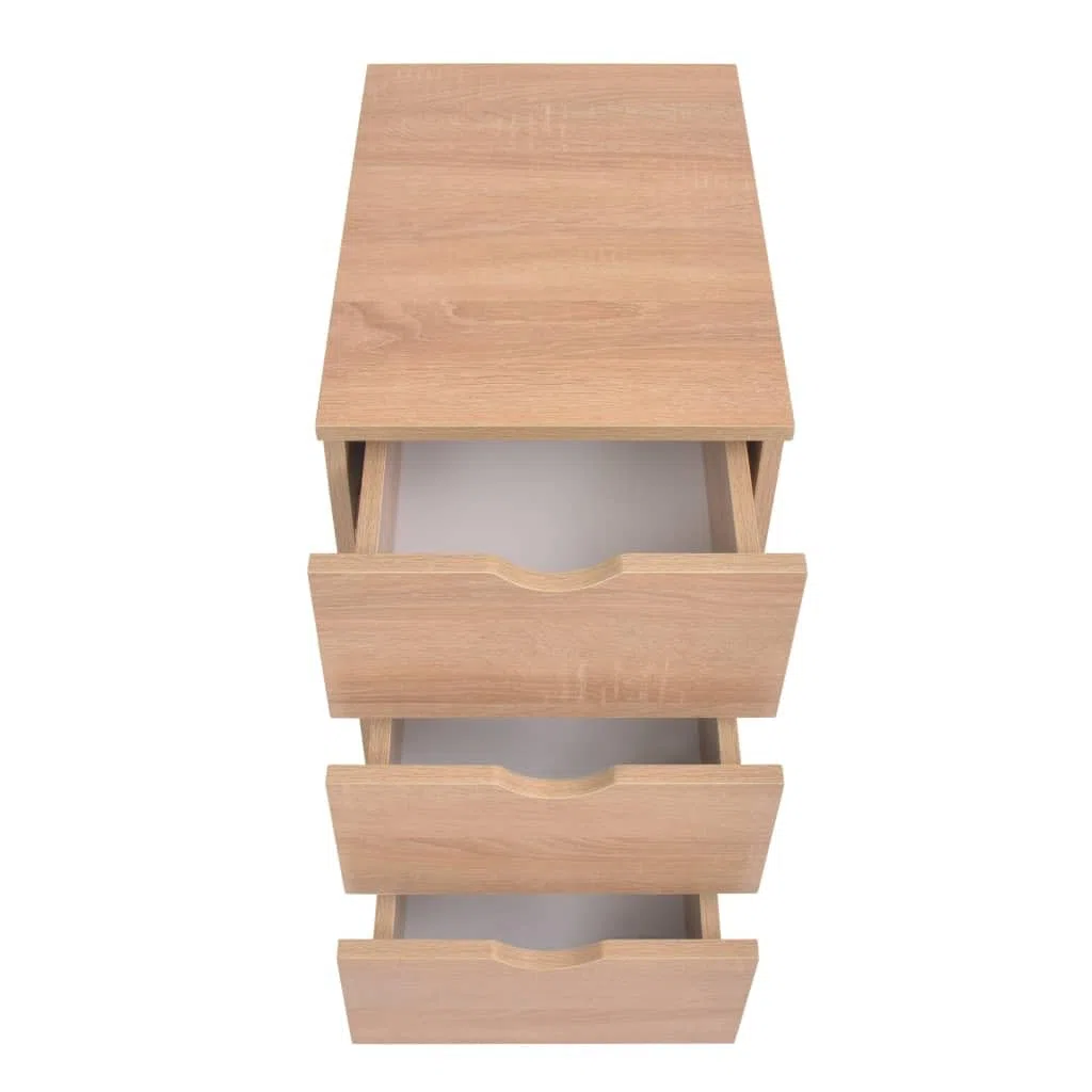 Rollcontainer mit 3 Schubladen Schubladenelement Eichen-Optik 33x45x60 cm Mobiler Büroschrank Beistellschrank auf Rollen für Arbeitszimmer Büro und Home-Office Holzwerkstoff