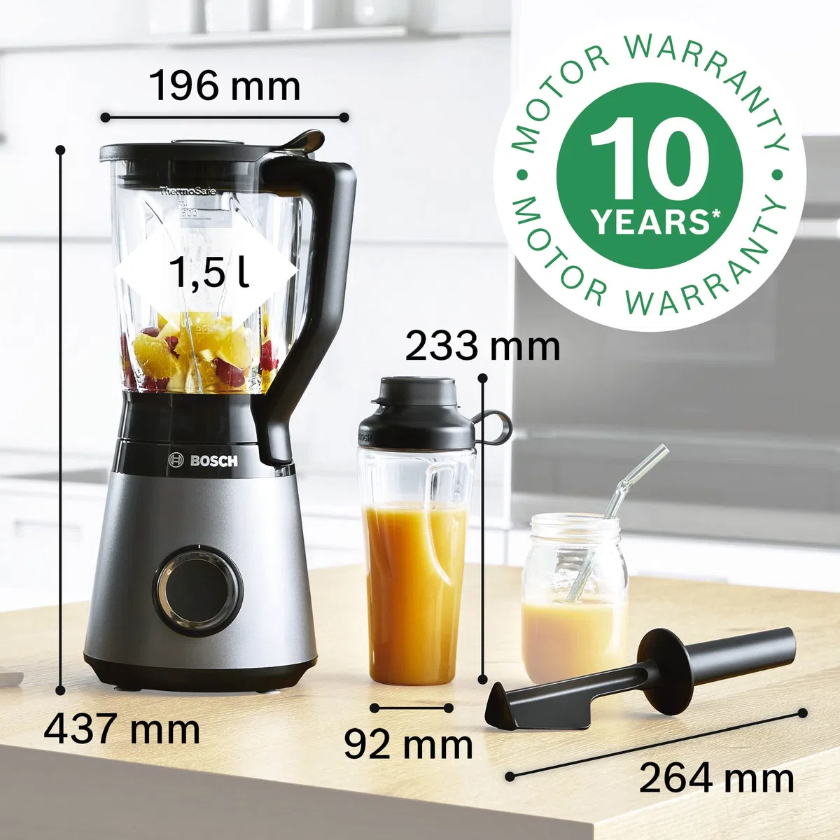 Bosch Standmixer VitaPower Serie 4 MMB6174SN, verbesserte Version & e MMZBT01B, Smoothie-ToGo-Flasche 0,6 L