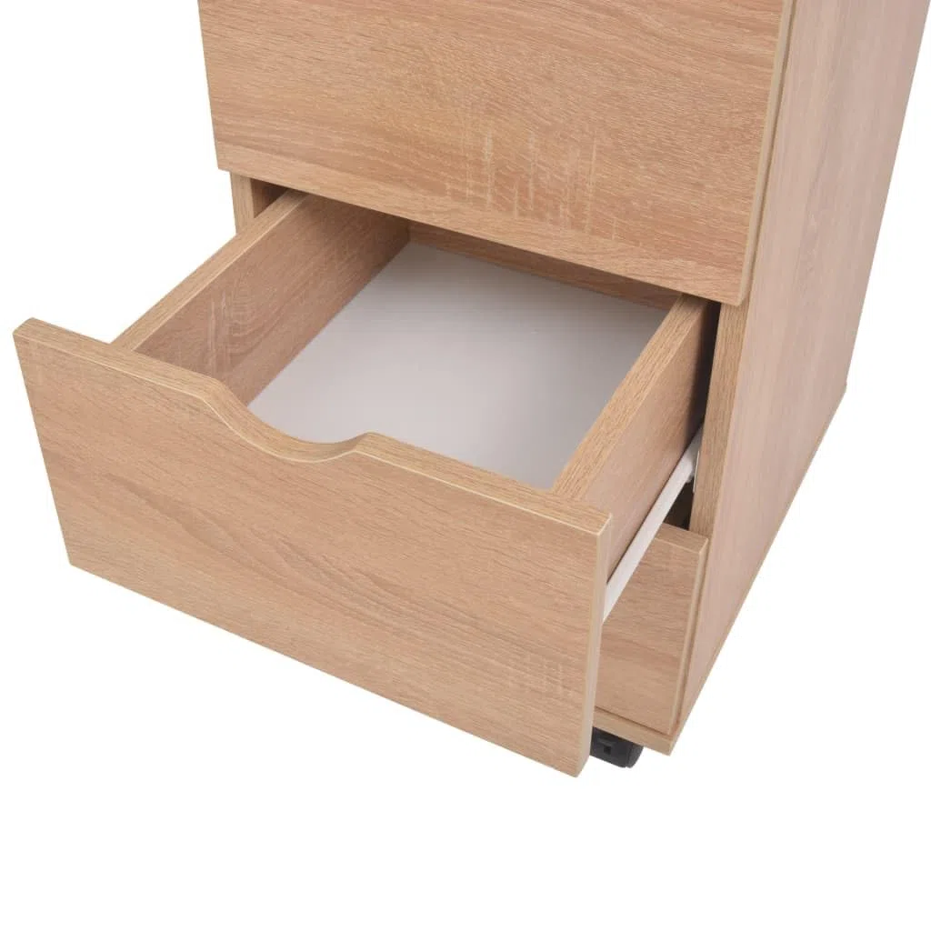 Rollcontainer mit 3 Schubladen Schubladenelement Eichen-Optik 33x45x60 cm Mobiler Büroschrank Beistellschrank auf Rollen für Arbeitszimmer Büro und Home-Office Holzwerkstoff