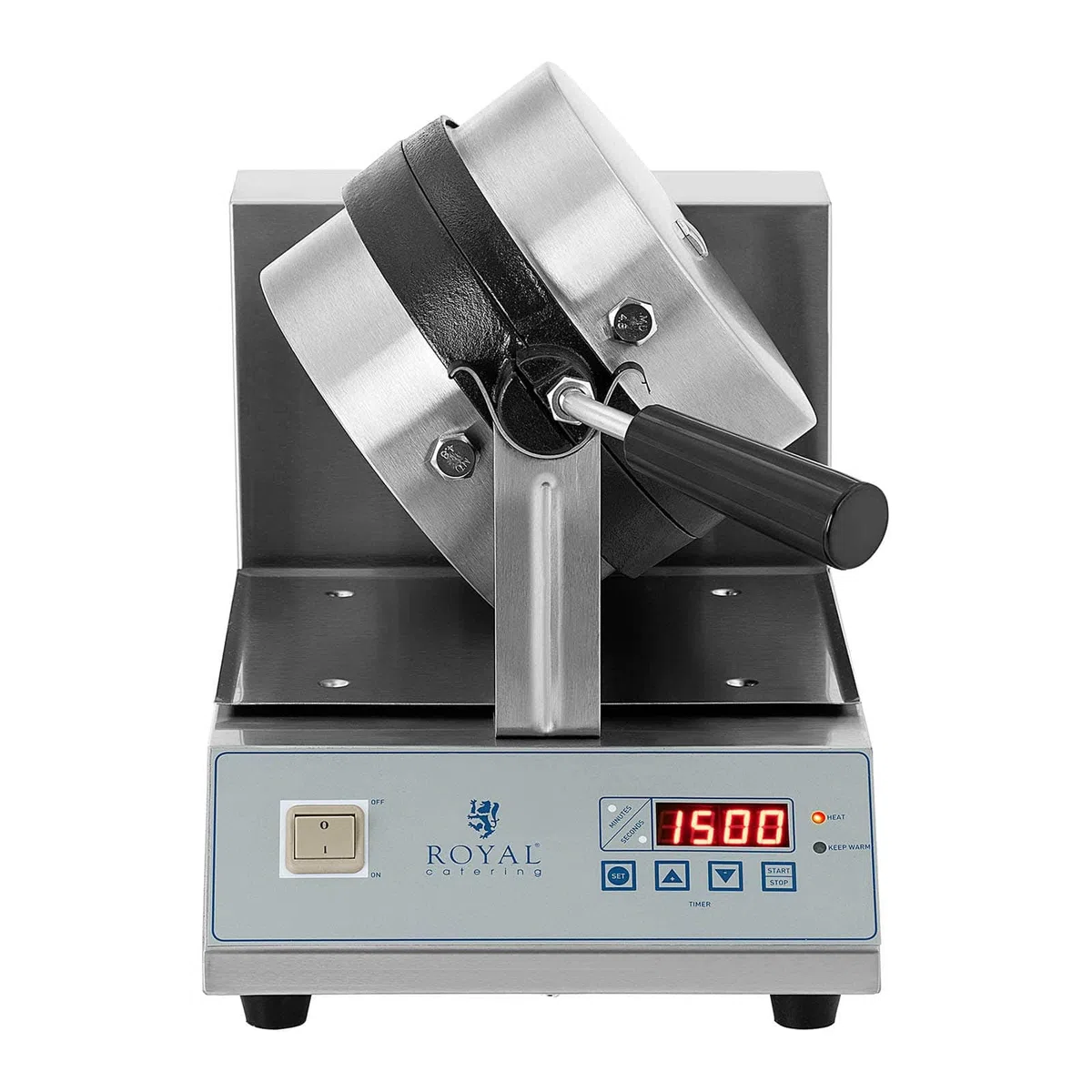 Royal Catering RCWM-1300-RE Waffeleisen Waffelgerät Waffelautomat Waffle Maker Belgische Waffel (Ø 18 cm, Drehbar, 1300 W, Timer 99 min, Edelstahlgehäuse), Schwarz