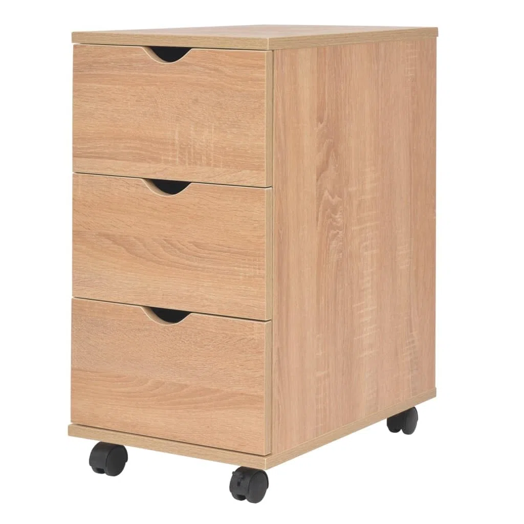 Rollcontainer mit 3 Schubladen, Mobiles Schubladenelement für Büro und Arbeitszimmer, Beistellschrank auf Rollen, Holzwerkstoff, Eichenbraun, 33 x 45 x 60 cm