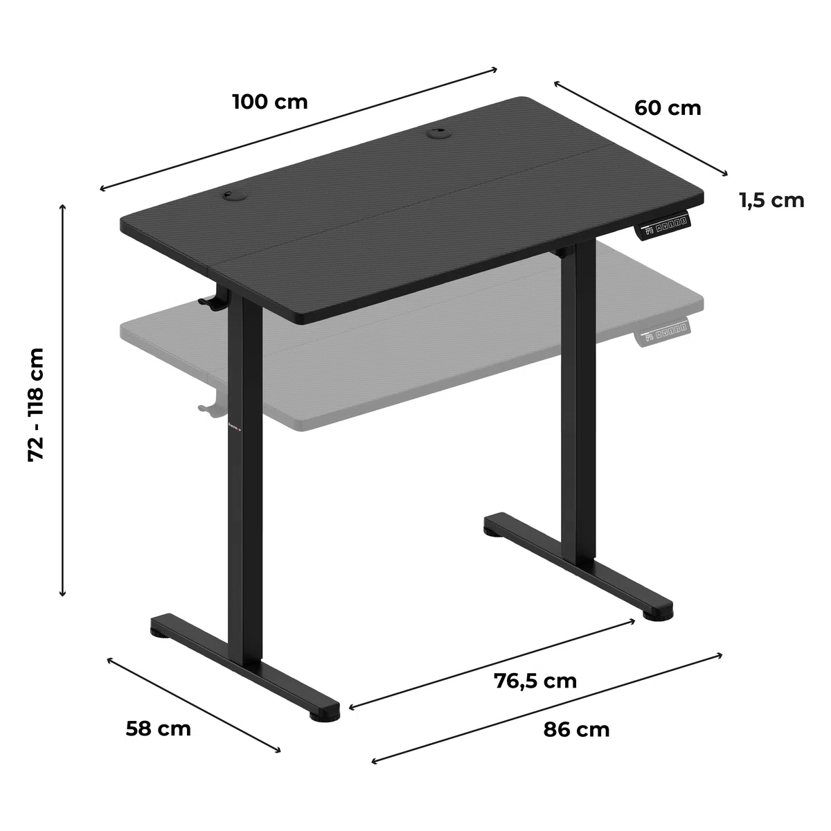 huzaro Hero 7.8 Gaming Tisch - Schreibtisch höhenverstellbar - 100 x 60 cm