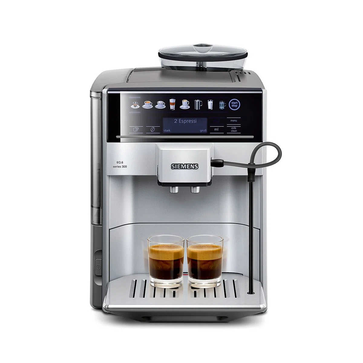 Siemens EQ.6 300 TE613501DE Kaffeevollautomat (1500 Watt, Direktwahl durch Sensorfelder, oneTouch Function, hochwertiges Keramik-Mahlwerk) silber/hellgrau