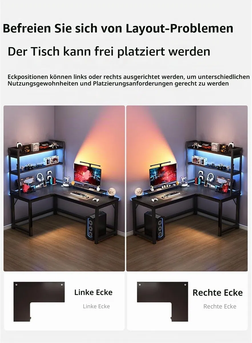 L-förmiger Computertisch, Eckschreibtisch, Home-Studiertisch, Schreibtisch mit einer Tragkraft von 200 kg und einem Drahtlochdesign, geeignet für Home-Office, Schlafzimmer, Wohnzimmer Black,140*120