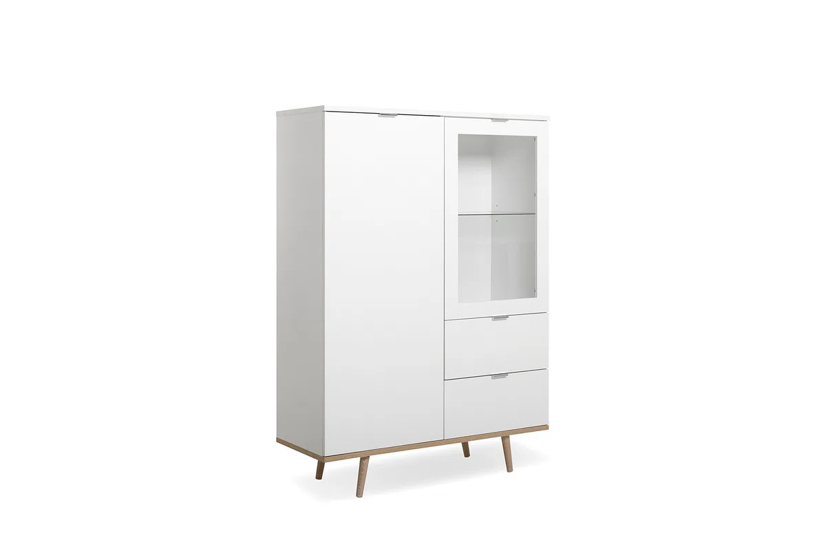 Highboard - skandinavisches Design (B/H/T: ca.: 100 x 140 x 40 cm) Massivholzfüße, verchromte Metallgriffe - made in Germany