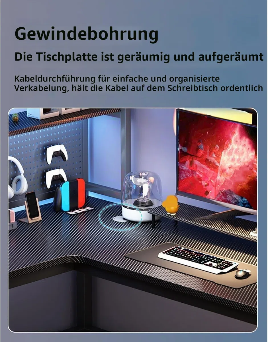 L-förmiger Computertisch, Eckschreibtisch, Home-Studiertisch, Schreibtisch mit einer Tragkraft von 200 kg und einem Drahtlochdesign, geeignet für Home-Office, Schlafzimmer, Wohnzimmer Black,140*120