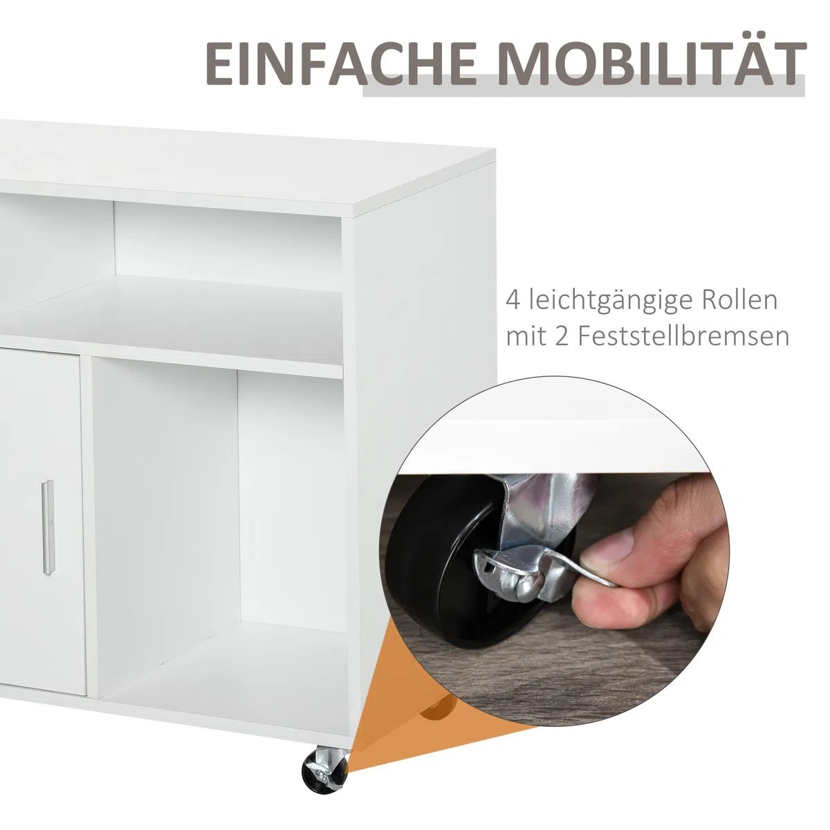 HOMCOM Bürocontainer mit Rollen, Aktenschrank, Büroschrank, Sideboard, Badezimmerschrank für Büro, Küche, Schlafzimmer, Wohnzimmer Spanplatte, Weiß, 100 x 35 x 65 cm