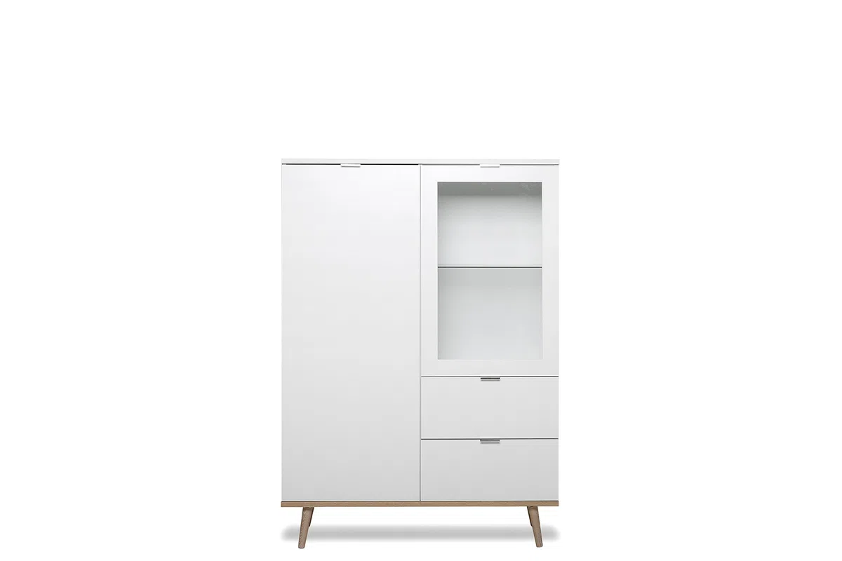 Highboard - skandinavisches Design (B/H/T: ca.: 100 x 140 x 40 cm) Massivholzfüße, verchromte Metallgriffe - made in Germany
