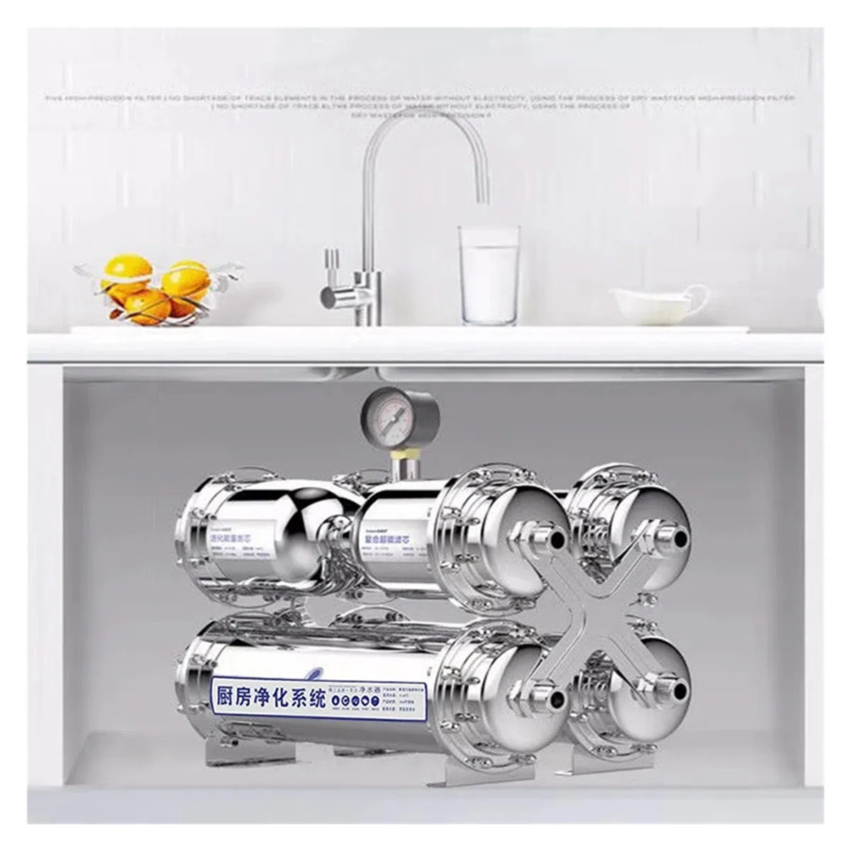 Untertisch Wasserfilter, Wasserreiniger Haushalt Edelstahlfilter Küche 6-Stufen-Hahn Gerade Getränkemaschine Element Ultrafiltrationsmembran
