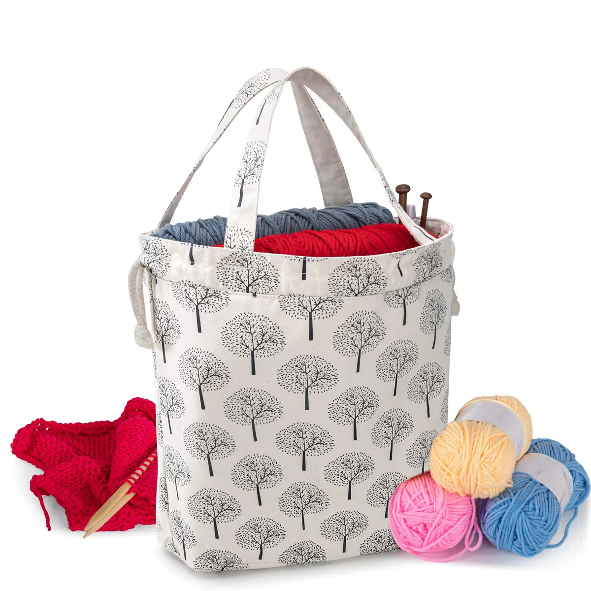 Teamoy Wolle Aufbewahrungstasche, Stricktasche zur Aufbewahrung von Wolle, Tragetasche für Garn und Häkelzubehör, Baum