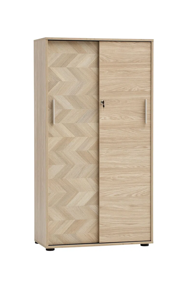 Schildmeyer Aktenschrank Arezzo 702099, abschließbar, Eiche hell Dekor/Fischgräten Dekor, 80 x 38,2 x 150 cm
