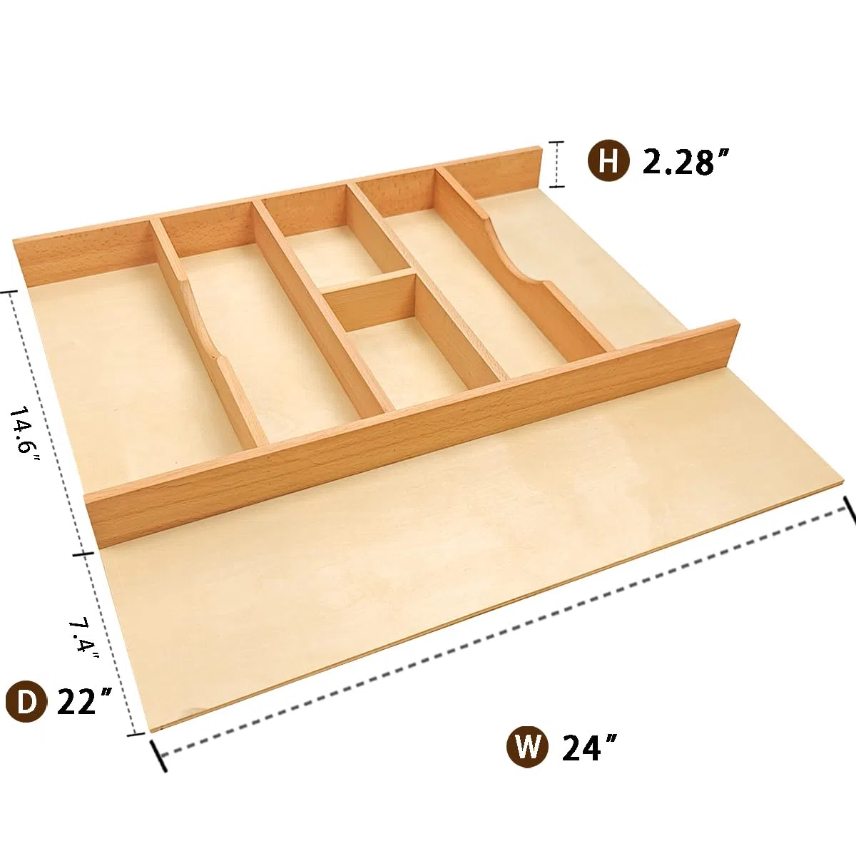 Besteck-Schubladen-Organizer – zuschneidbar mit verstellbaren Trennwänden für die Aufbewahrung von Küchenutensilien, Buchenholzrahmen mit 11 Größen (Raster, 61 x 55,9 cm (B x T)