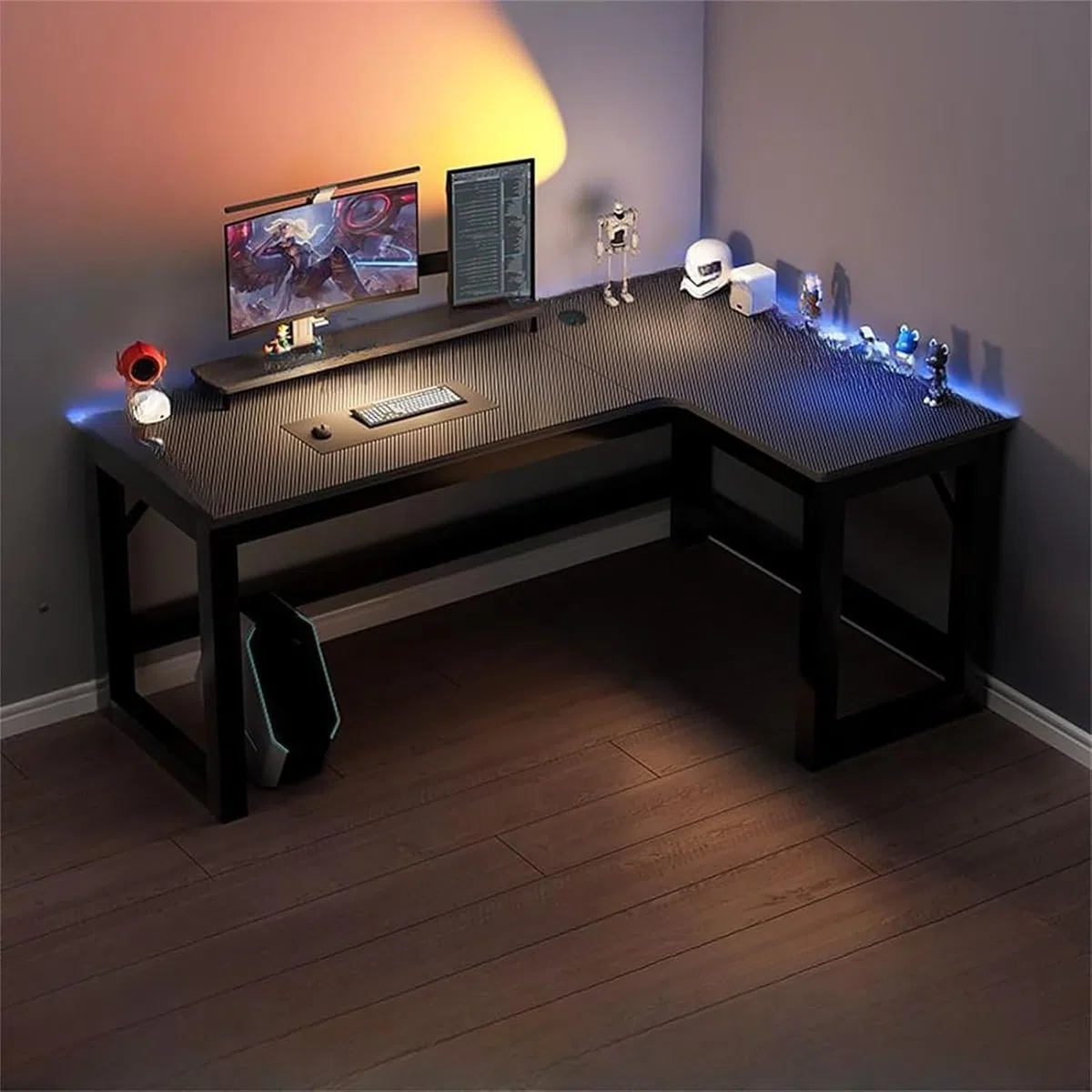 L-förmiger Computertisch, Eckschreibtisch, Home-Studiertisch, Schreibtisch mit einer Tragkraft von 200 kg und einem Drahtlochdesign, geeignet für Home-Office, Schlafzimmer, Wohnzimmer Black,140*120