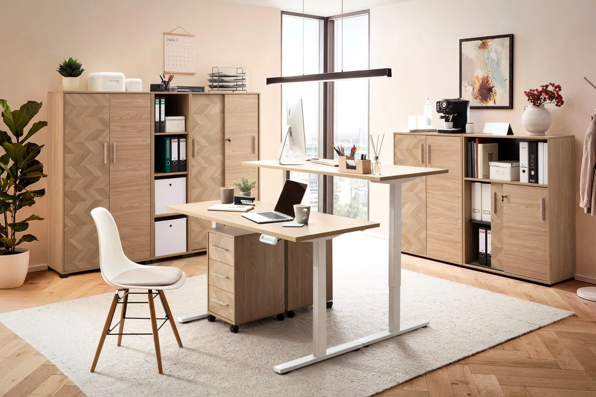 Schildmeyer Aktenschrank Arezzo 702099, abschließbar, Eiche hell Dekor/Fischgräten Dekor, 80 x 38,2 x 150 cm