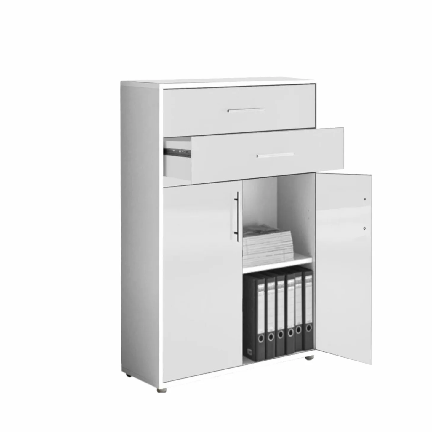 BMG Möbel Schubkastenschrank mit 2 Türen ideal für Büro & Arbeitszimmer wählbar aus 26 verschiedenen Farbkombinationen (Lichtgrau - Artisan Eiche)