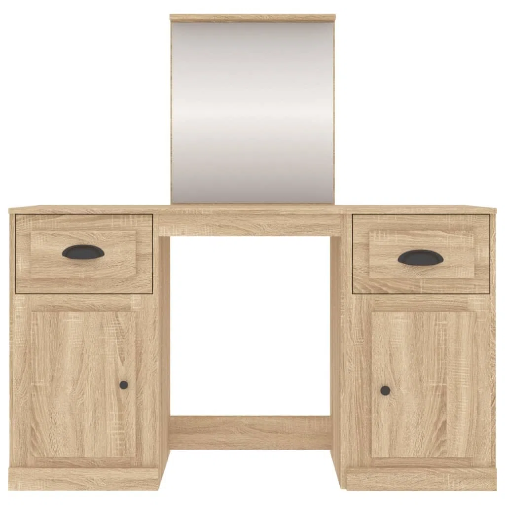 Schminktisch mit Spiegel Sonoma-Eiche 130x50x132,5 cm Holzwerkstoff Make-up Tisch Kosmetiktisch mit Stauraum und Wandhalterung für Schlafzimmer, Bad, Studio, Salon