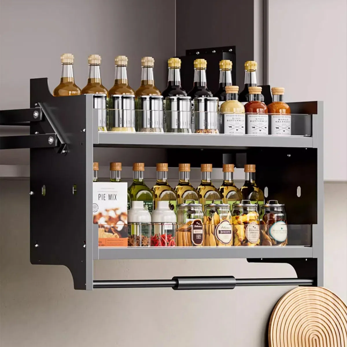 Ausziehbarer Küchenschrank, Regal, Aufbewahrungssystem, mit Oberfläche, ideal für Bar, Café und obere Küchenschränke, Größe 900