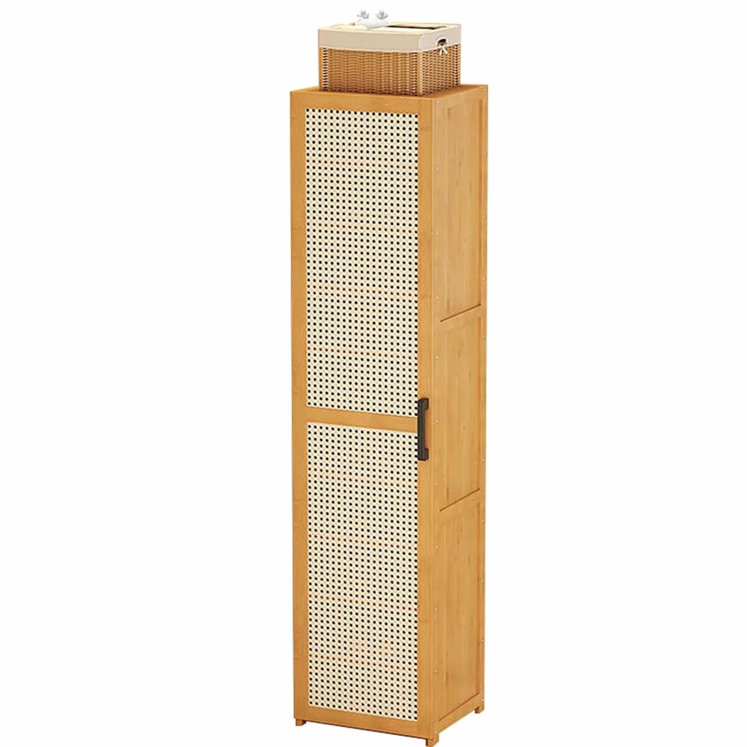 Schuhregal aus Bambus mit Türen, hohes schmales Design für Eingangsbereich, Halay & Schlafzimmer, platzsparend, Kalbschuh, 33 cm Tiefe