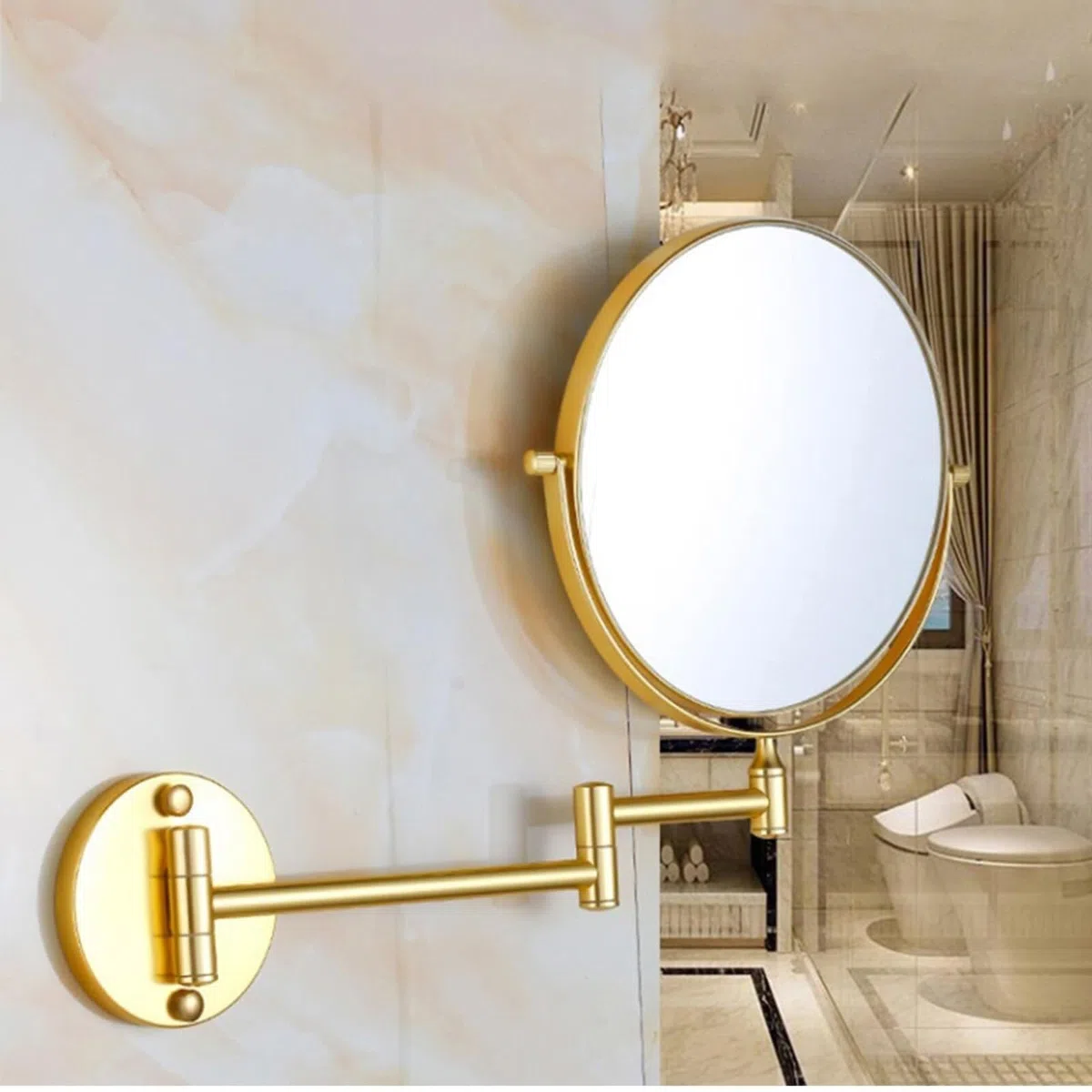 Doppelseitiger, 1-Fach und 11-Fach vergrößernder, schwenkbarer, Verstellbarer Kosmetikspiegel, runder Rasierspiegel aus Aluminium(Gold,8inch)