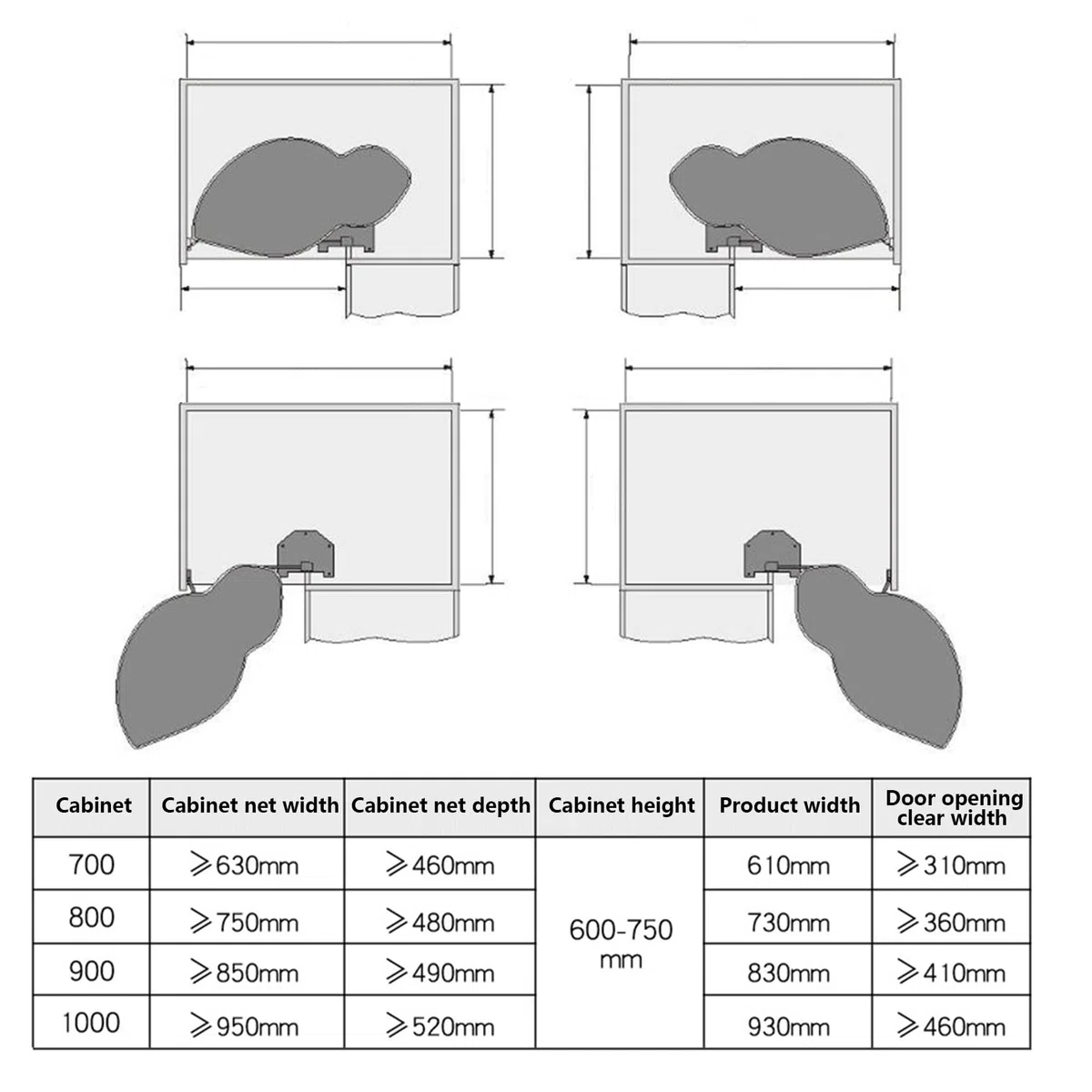 Gewürzregale Küchen-Organizer Küchenschrank Eckauszug Aufbewahrung Jalousie Eck-Organizer Gewürzschalenregal Soft-Close Eckschrankbeschlag Höhenverstellbar,Rechts offen-700mm