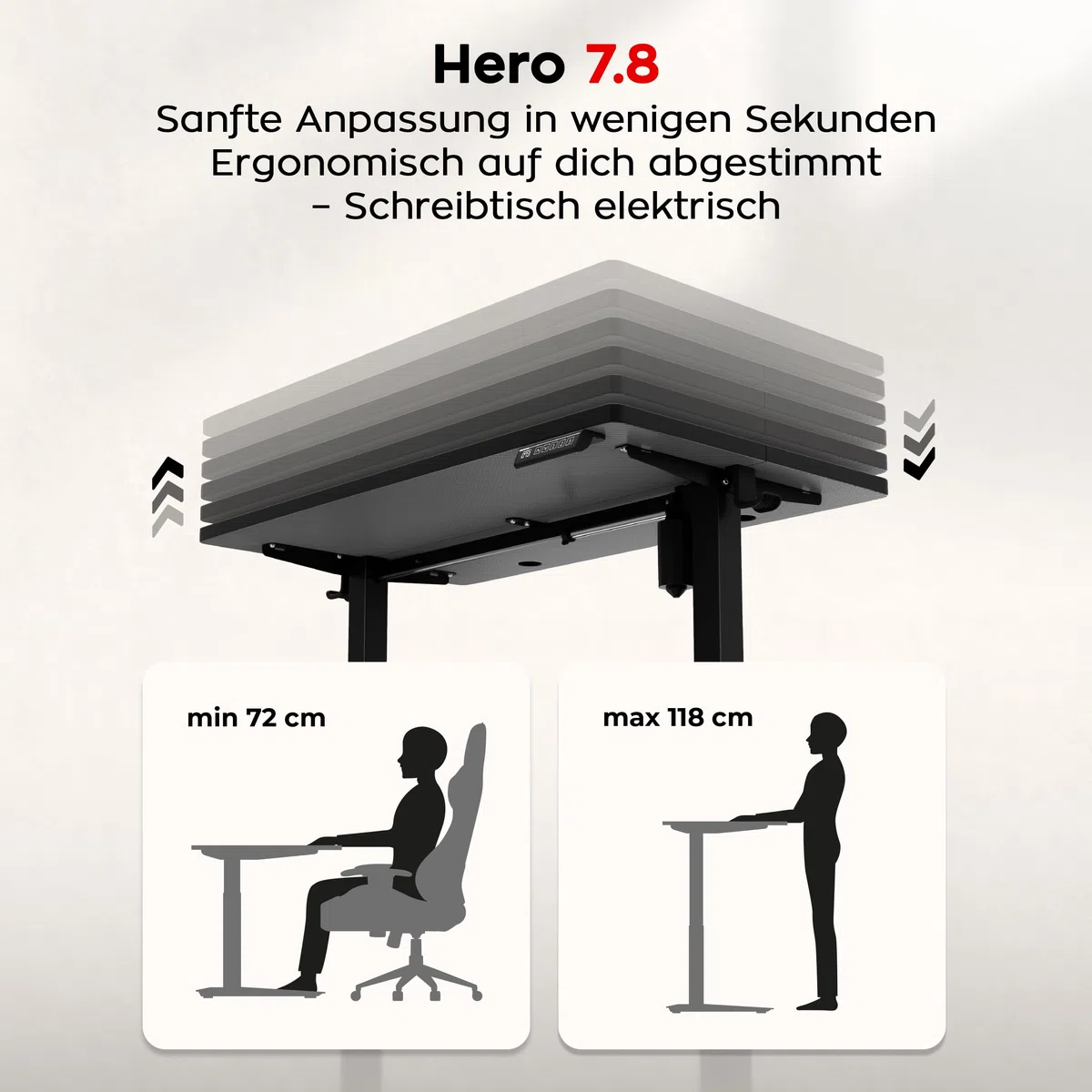 huzaro Hero 7.8 Gaming Tisch - Schreibtisch höhenverstellbar - 100 x 60 cm