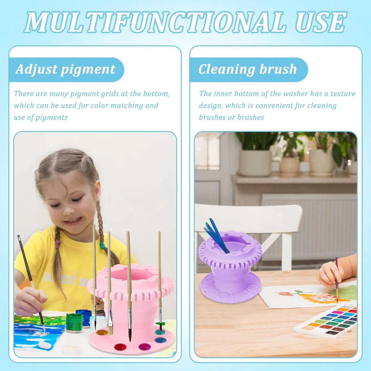 2 Stück Malerei Pinsel Waschen Eimer, 3-in-1 Faltbar Pinselreiniger Tragbare Silikon Faltbarer Pinsel Halter Malwerkzeug Saugnapfe Basis Pinselreinigungswerkzeug für Drinnen und Draußen Malerei