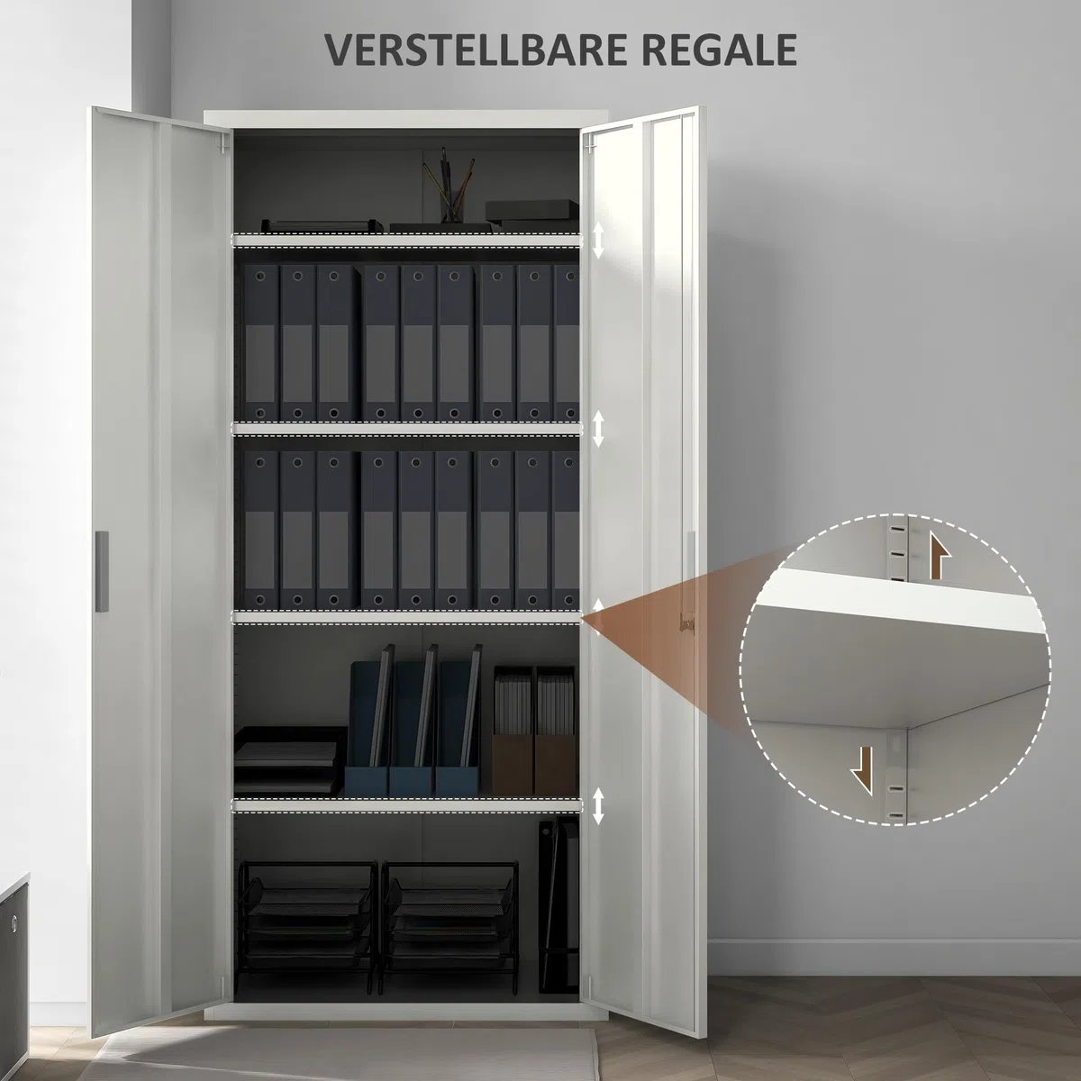 HOMCOM Aktenschrank, Büroschrank mit 2 Türen 5 Ebenen für Wohnzimmer Weiß
