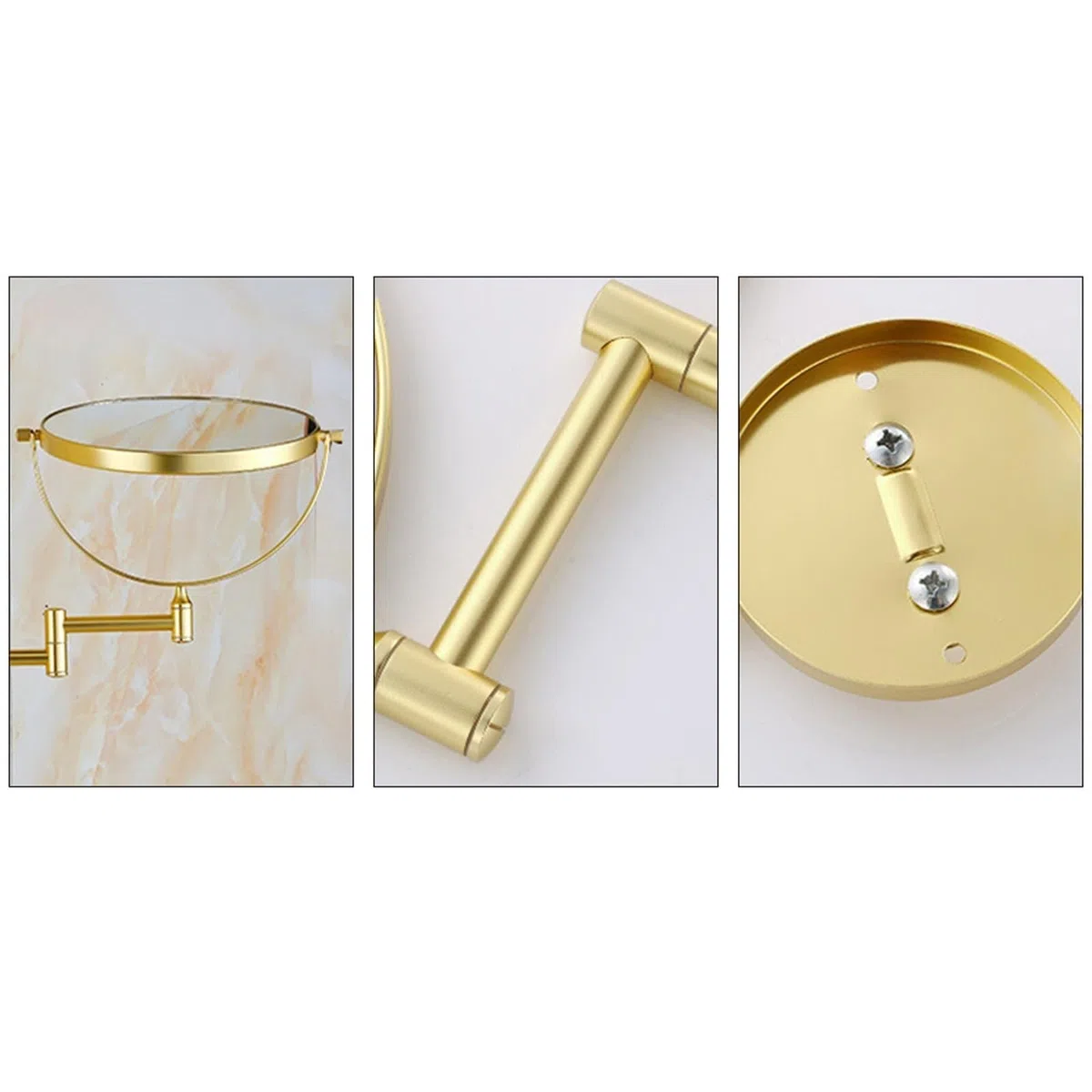 Doppelseitiger, 1-Fach und 11-Fach vergrößernder, schwenkbarer, Verstellbarer Kosmetikspiegel, runder Rasierspiegel aus Aluminium(Gold,8inch)